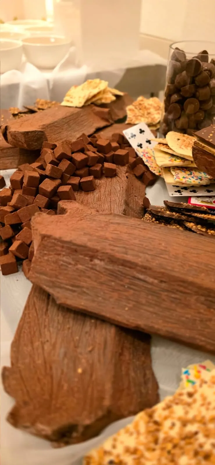Chocolate truffles, planks and bark